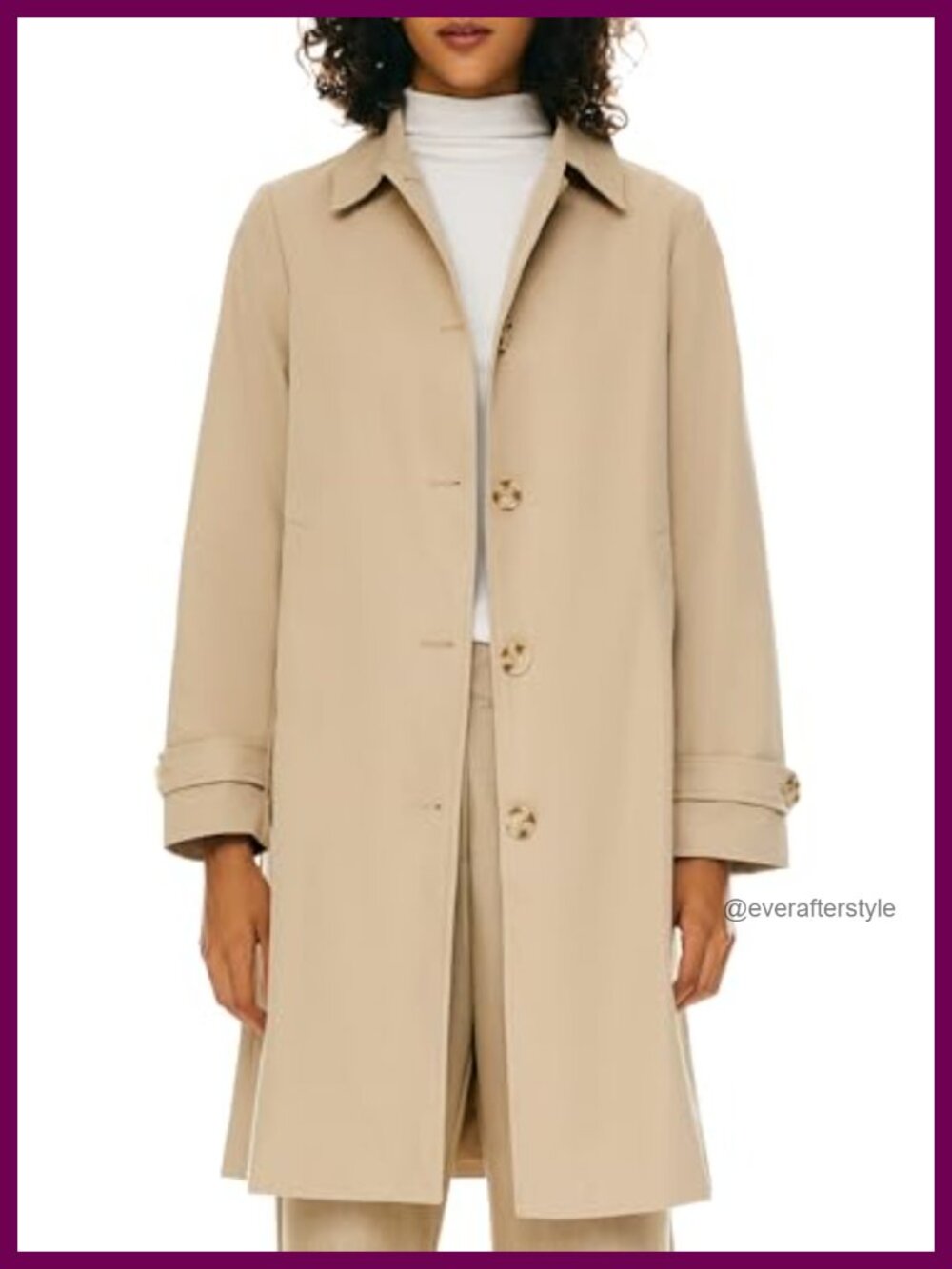 Single Breasted Trench Coat Mid-Long Classic Lapel Long Sleeve